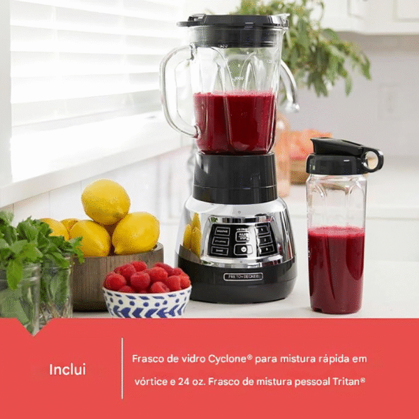 Liquidificador digital BLACK + DECKER PowerCrush com tecnologia silenciosa, aço inoxidável, BL1300DG-P - Imagem 6