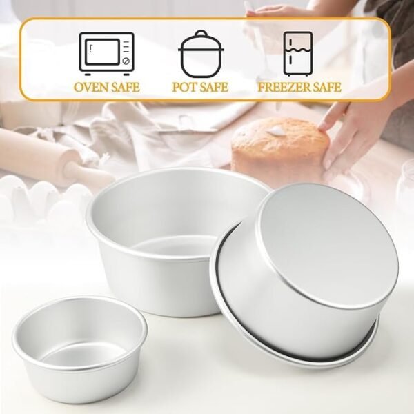 12 Peças set Alumínio Round Cake Pans Bakeware Sets com 4 polegadas, 6 polegadas, 8 polegadas, 9 polegadas, 10 polegadas Panelas de bolo para assar bolos de aniversário de casamento, prata - Imagem 2