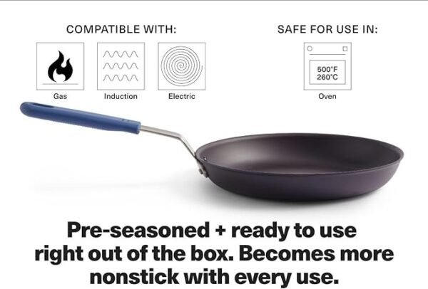Misen Frigideira de aço carbono pré-temperada de 25 cm – frigideira leve e naturalmente antiaderente para cozinhar versátil – segura para forno a 260 °C – ideal para grelhar, refogar e fritar – - Imagem 2