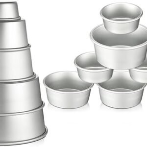 12 Peças set Alumínio Round Cake Pans Bakeware Sets com 4 polegadas, 6 polegadas, 8 polegadas, 9 polegadas, 10 polegadas Panelas de bolo para assar bolos de aniversário de casamento, prata