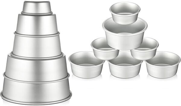 12 Peças set Alumínio Round Cake Pans Bakeware Sets com 4 polegadas, 6 polegadas, 8 polegadas, 9 polegadas, 10 polegadas Panelas de bolo para assar bolos de aniversário de casamento, prata