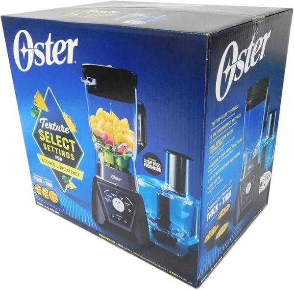 Oster Combo de liquidificador e processador de alimentos com 3 configurações para smoothies, shakes e picar alimentos - 3 velocidades Texture Select Settings Pro Blender com acessório de frasco Tritan - Imagem 2