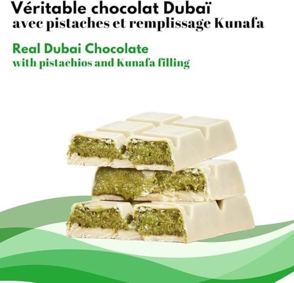 REALMIX Dubai Chocolate Directly from Dubai UAE | Authentic Dubai Milk Chocolate with Pistachios and Kunafa Filling | Made in Dubai U.A.E. | (Mini, White Chocolate) - Imagem 5