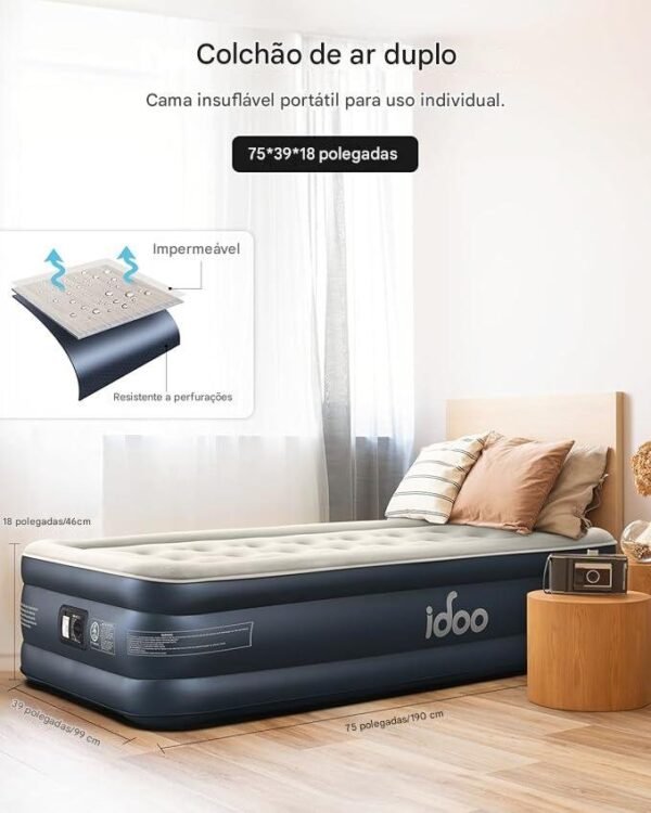 iDOO Colchão de ar duplo de luxo com bomba embutida, colchão inflável de 45,72 cm, colchão inflável para hóspedes e casa, cama de ar, colchon inflável, colchão de ar técnico atualizado de quatro - Imagem 3