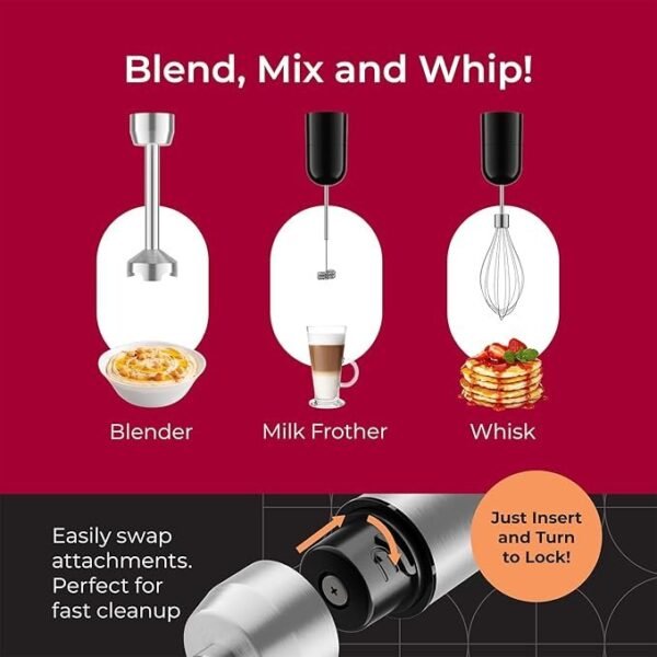 Mueller Liquidificador de imersão portátil – liquidificador manual elétrico de aço inoxidável de 8 velocidades, liquidificador de emulsão 3 em 1 portátil com modo turbo, emulsificante para cozinha - Imagem 3