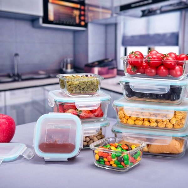 18 recipientes de vidro para armazenamento de alimentos com tampas, recipientes de vidro para preparação de refeições, recipientes de armazenamento de alimentos com tampas, sem BPA e à prova - Imagem 5