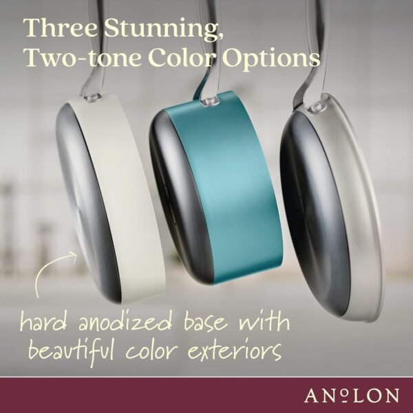 Anolon Achieve Conjunto de panelas e frigideiras antiaderentes anodizadas rígidas, 10 peças - prata - Imagem 7