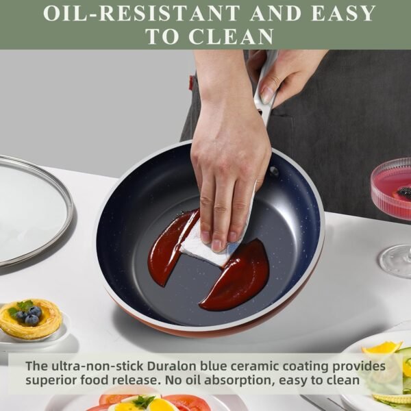 Nuwave Conjunto de 9 peças de panelas saudáveis Duralon azul revestimento antiaderente, resistente a arranhões com infusão de diamante, livre de PFAS, seguro para forno, pronto para indução - Imagem 7