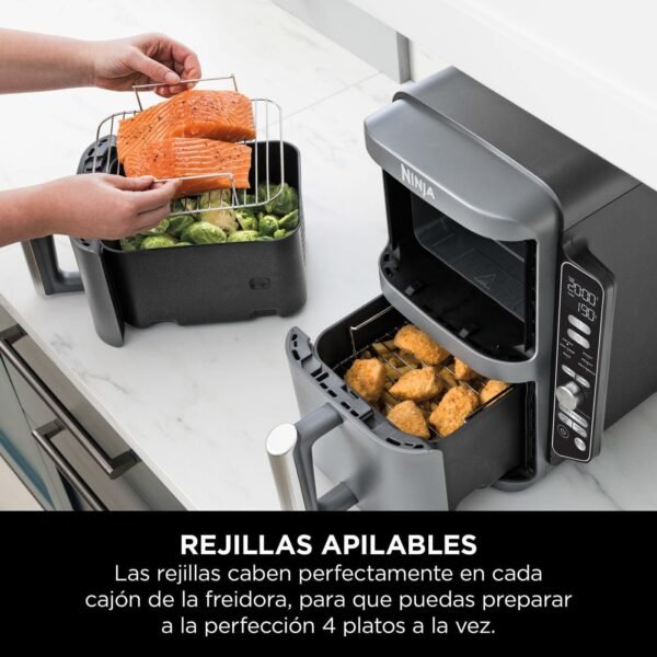 Ninja Double Stack XL Fritadeira de ar, 9,5 l, cesta vertical dupla, 4 níveis de cozedura, 2 cestas e 2 grelhas, design para economizar mais espaço, 6 funções de cozedura, 8 porções, em cinzento. - Imagem 3