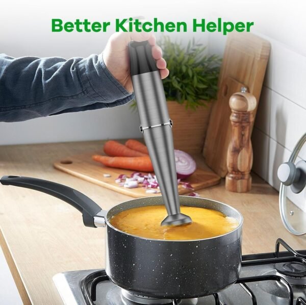 Conjunto de liquidificador de imersão portátil com fio de 1100 W, gatilho de velocidade variável, emulsificante 5 em 1 com picador, batedor e espumador para sopa, comida de bebê e vitaminas - Imagem 6