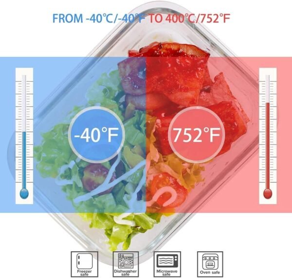 18 recipientes de vidro para armazenamento de alimentos com tampas, recipientes de vidro para preparação de refeições, recipientes de armazenamento de alimentos com tampas, sem BPA e à prova - Imagem 3