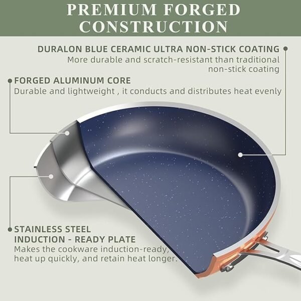 Nuwave Conjunto de 9 peças de panelas saudáveis Duralon azul revestimento antiaderente, resistente a arranhões com infusão de diamante, livre de PFAS, seguro para forno, pronto para indução - Imagem 3