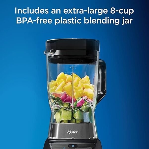 Oster Combo de liquidificador e processador de alimentos com 3 configurações para smoothies, shakes e picar alimentos - 3 velocidades Texture Select Settings Pro Blender com acessório de frasco Tritan - Imagem 5