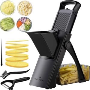 ONCE FOR ALL Cortador de mandoline seguro atualizado, tamanho maior, cortador de alimentos vegetais, cortador de batata frita, lâmina destacável, artefato de corte de cozinha.