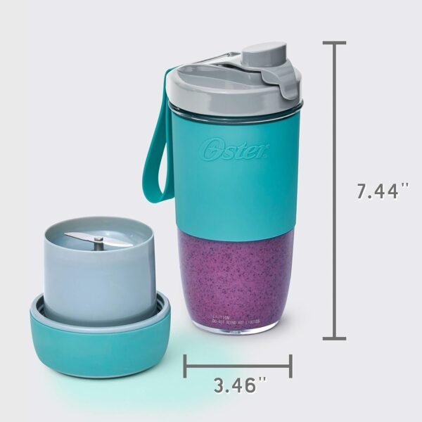 Oster Misturador portátil ativo com tampa de bebida, liquidificador pessoal carregador USB, azul-petróleo - Imagem 6