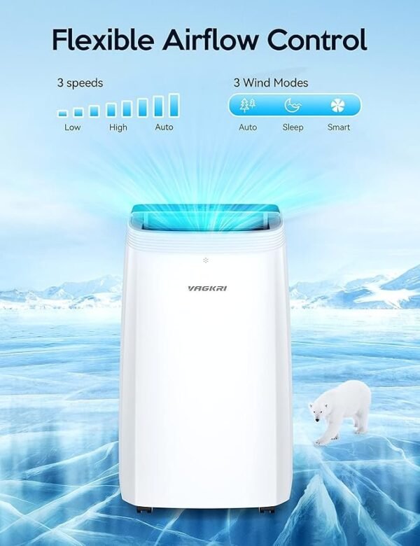 VAGKRI Condicionadores de ar portáteis 14000 BTU ASHRAE (10.200 BTU DOE/SACC), unidade CA 3 em 1 com ventilador e desumidificador esfria até 700 m², modo inteligente/hibernação, 3 velocidades - Imagem 4