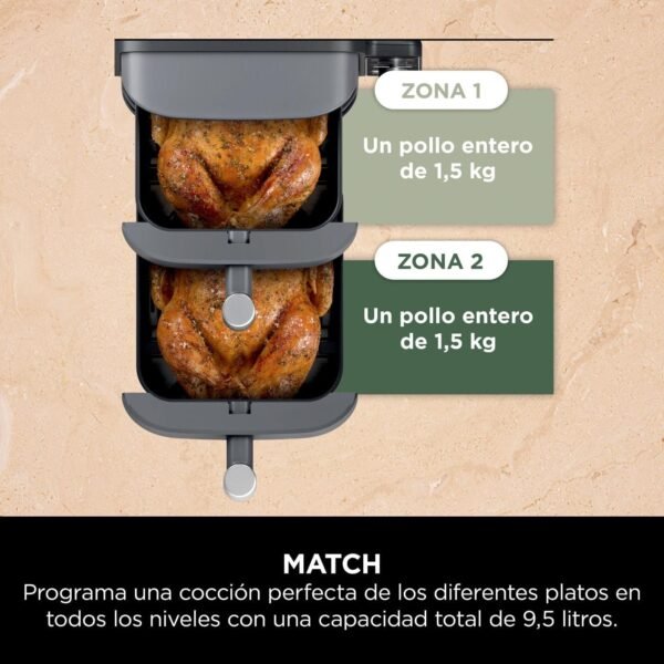 Ninja Double Stack XL Fritadeira de ar, 9,5 l, cesta vertical dupla, 4 níveis de cozedura, 2 cestas e 2 grelhas, design para economizar mais espaço, 6 funções de cozedura, 8 porções, em cinzento. - Imagem 4