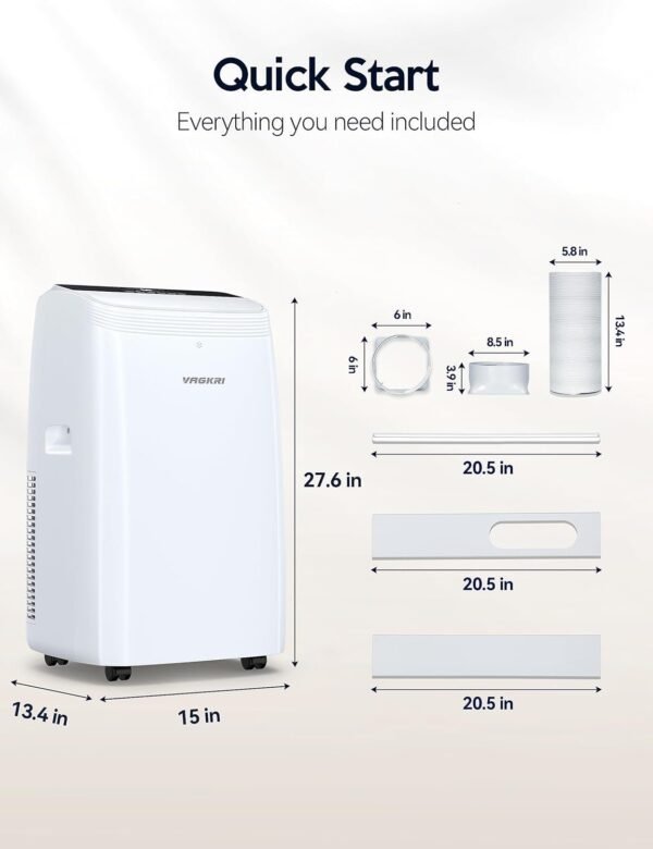 VAGKRI Condicionadores de ar portáteis 14000 BTU ASHRAE (10.200 BTU DOE/SACC), unidade CA 3 em 1 com ventilador e desumidificador esfria até 700 m², modo inteligente/hibernação, 3 velocidades - Imagem 8