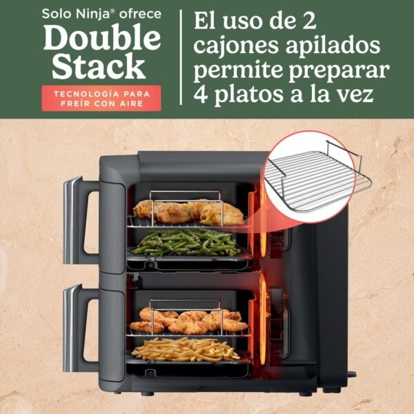 Ninja Double Stack XL Fritadeira de ar, 9,5 l, cesta vertical dupla, 4 níveis de cozedura, 2 cestas e 2 grelhas, design para economizar mais espaço, 6 funções de cozedura, 8 porções, em cinzento. - Imagem 5