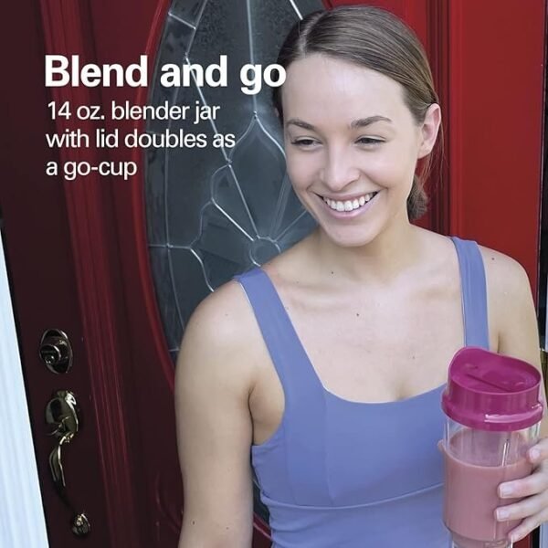 Hamilton Beach Liquidificador portátil para shakes e smoothies com copo e tampa de viagem sem BPA, lâminas de aço inoxidável duráveis para desempenho de mistura potente, framboesa - Imagem 2