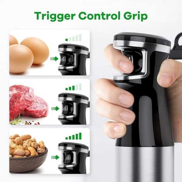 Conjunto de liquidificador de imersão portátil com fio de 1100 W, gatilho de velocidade variável, emulsificante 5 em 1 com picador, batedor e espumador para sopa, comida de bebê e vitaminas - Imagem 3