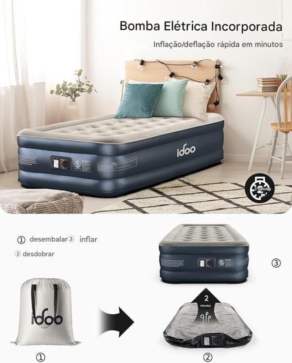 iDOO Colchão de ar duplo de luxo com bomba embutida, colchão inflável de 45,72 cm, colchão inflável para hóspedes e casa, cama de ar, colchon inflável, colchão de ar técnico atualizado de quatro - Imagem 2