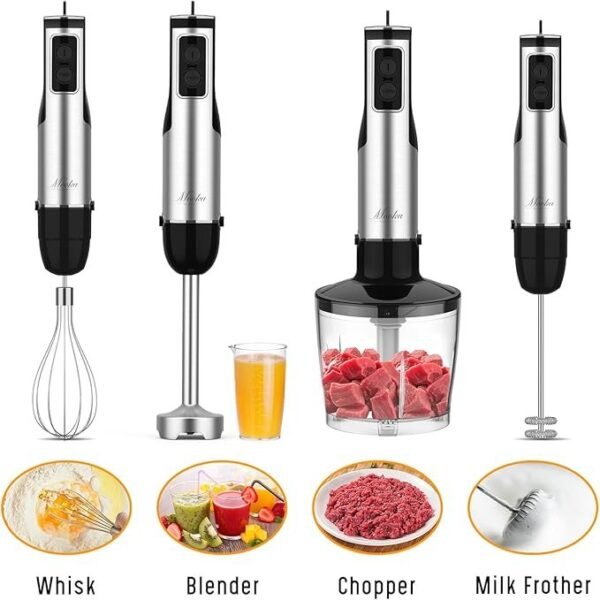 Liquidificador de imersão portátil, liquidificador manual multiuso 5 em 1 1100W, liquidificador de 12 velocidades, copo de 600 ml, picador de 500 ml, batedor de ovos, espumador de leite, preto - Imagem 3