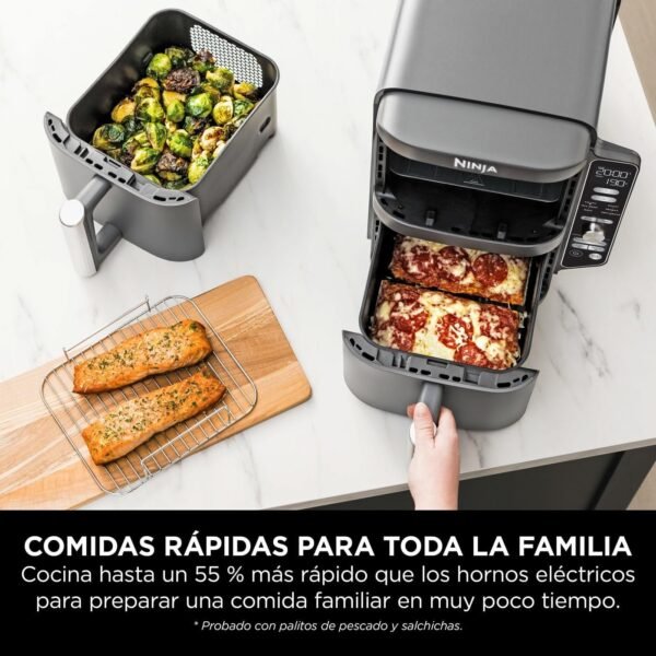 Ninja Double Stack XL Fritadeira de ar, 9,5 l, cesta vertical dupla, 4 níveis de cozedura, 2 cestas e 2 grelhas, design para economizar mais espaço, 6 funções de cozedura, 8 porções, em cinzento. - Imagem 6