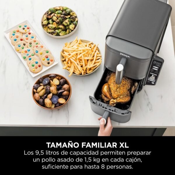 Ninja Double Stack XL Fritadeira de ar, 9,5 l, cesta vertical dupla, 4 níveis de cozedura, 2 cestas e 2 grelhas, design para economizar mais espaço, 6 funções de cozedura, 8 porções, em cinzento. - Imagem 2
