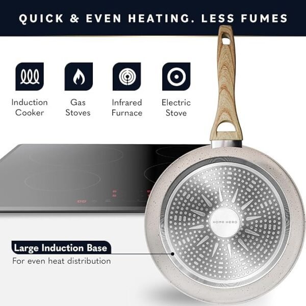Home Hero Conjunto de panelas e frigideiras antiaderentes - Conjuntos de panelas de cozinha compatíveis com indução + conjuntos de utensílios de cozinha - antiaderente, sem PFOA, seguro para forno - Imagem 3