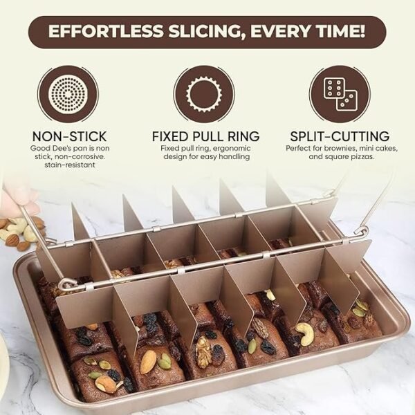 Good Dee's Forma de brownie com divisórias, conjuntos de assadeiras antiaderentes, bandeja de assadeira de aço carbono com alças para assar no forno, 18 moldes quadrados pré-cortados para brownies (30 - Imagem 4