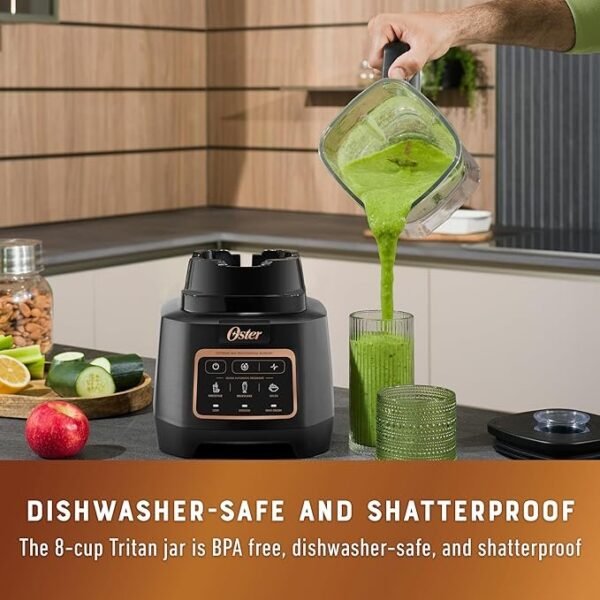 Oster Extreme Mix Blender, liquidificador de alta velocidade de 1500 watts com lâmina de 10 pontos, 1,8 g com programas automáticos - Imagem 6