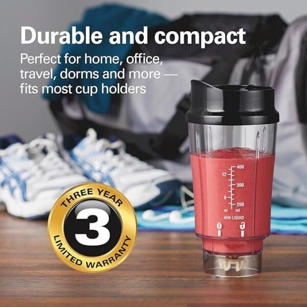 Hamilton Beach Liquidificador pessoal para shakes e smoothies com copo de viagem de 400 ml e tampa, preto (51101A e liquidificador pessoal para shakes e smoothies, com copo de viagem e tampa de 400 ml - Imagem 4