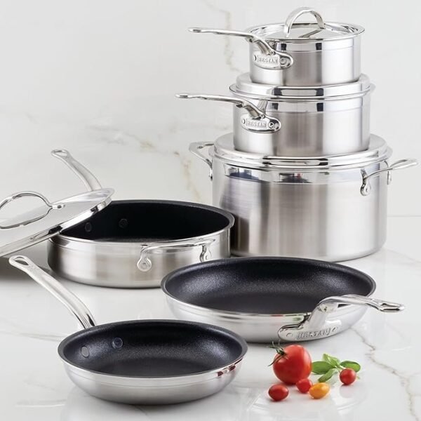 Hestan - Coleção ProBond - Conjunto profissional de panelas antiaderentes TITUM de aço inoxidável, compatível com placa de indução, feito sem PFOAs (10 peças) - Imagem 3