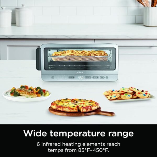 Ninja Torradeira flip forno e fritadeira a ar, funcionalidade 8 em 1, capacidade de abrir e afastar para espaço de armazenamento, grande capacidade, cesta de fritura a ar, panela, rack de arame - Imagem 7