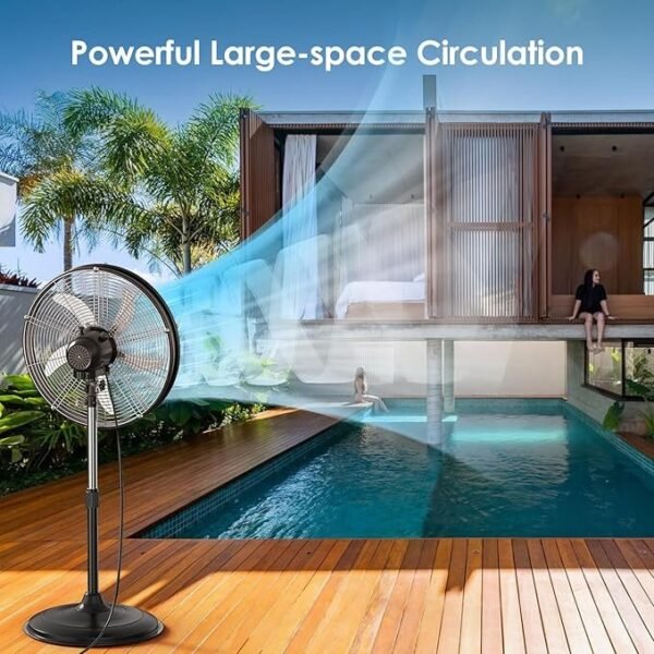 5300 CFM 20 "Ventilador de pedestal industrial de alta velocidade, ventilador de pé oscilante profissional de 3 velocidades com cabeça de tambor, ventilador de metal pesado para comercial, armazém, garagem, UL listado - Imagem 6