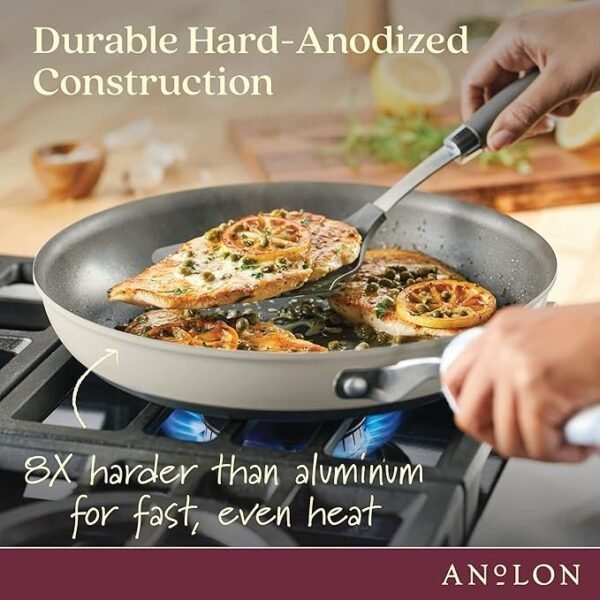 Anolon Achieve Conjunto de panelas e frigideiras antiaderentes anodizadas rígidas, 10 peças - prata - Imagem 5