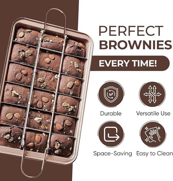 Good Dee's Forma de brownie com divisórias, conjuntos de assadeiras antiaderentes, bandeja de assadeira de aço carbono com alças para assar no forno, 18 moldes quadrados pré-cortados para brownies (30 - Imagem 5