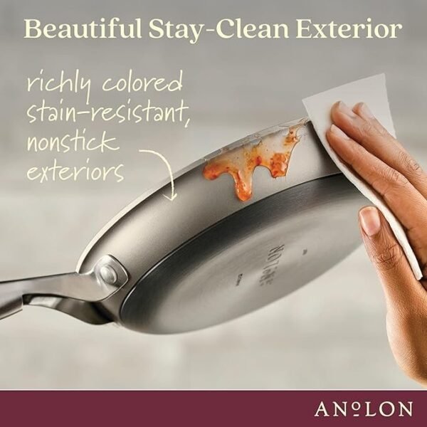 Anolon Achieve Conjunto de panelas e frigideiras antiaderentes anodizadas rígidas, 10 peças - prata - Imagem 4