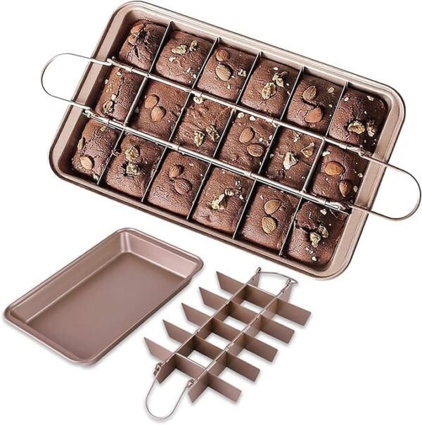 Good Dee's Forma de brownie com divisórias, conjuntos de assadeiras antiaderentes, bandeja de assadeira de aço carbono com alças para assar no forno, 18 moldes quadrados pré-cortados para brownies (30 - Imagem 2