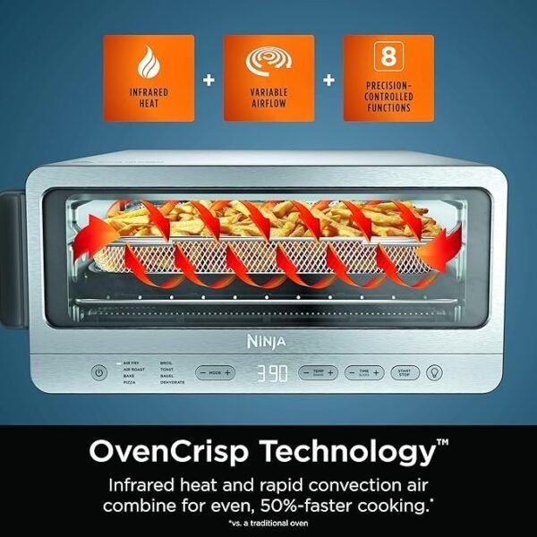Ninja Torradeira flip forno e fritadeira a ar, funcionalidade 8 em 1, capacidade de abrir e afastar para espaço de armazenamento, grande capacidade, cesta de fritura a ar, panela, rack de arame - Imagem 4