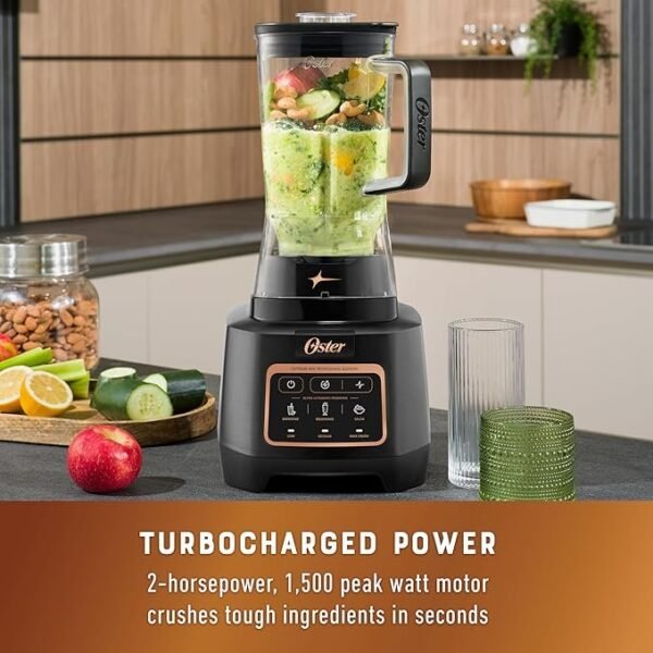 Oster Extreme Mix Blender, liquidificador de alta velocidade de 1500 watts com lâmina de 10 pontos, 1,8 g com programas automáticos - Imagem 2