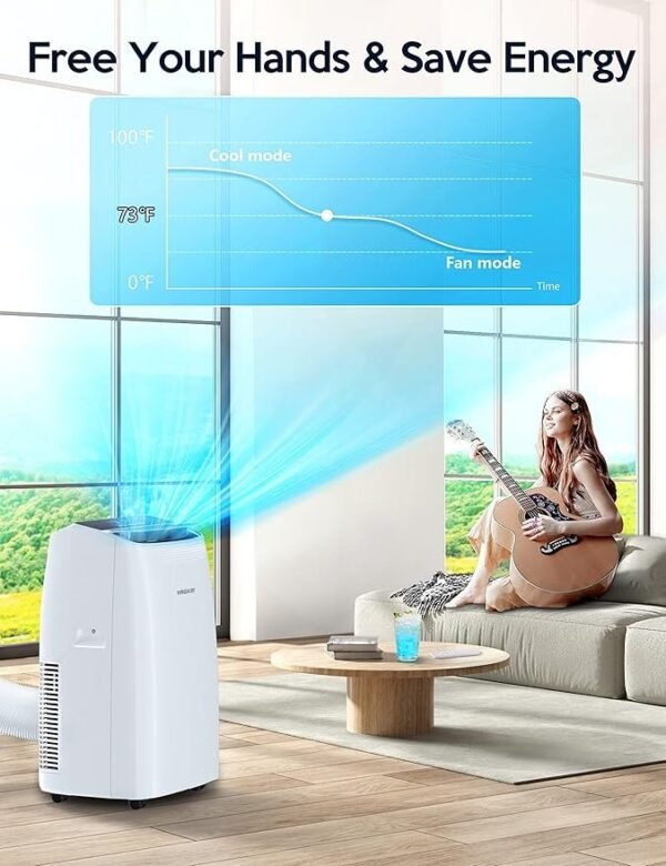 VAGKRI Condicionadores de ar portáteis 14000 BTU ASHRAE (10.200 BTU DOE/SACC), unidade CA 3 em 1 com ventilador e desumidificador esfria até 700 m², modo inteligente/hibernação, 3 velocidades - Imagem 3