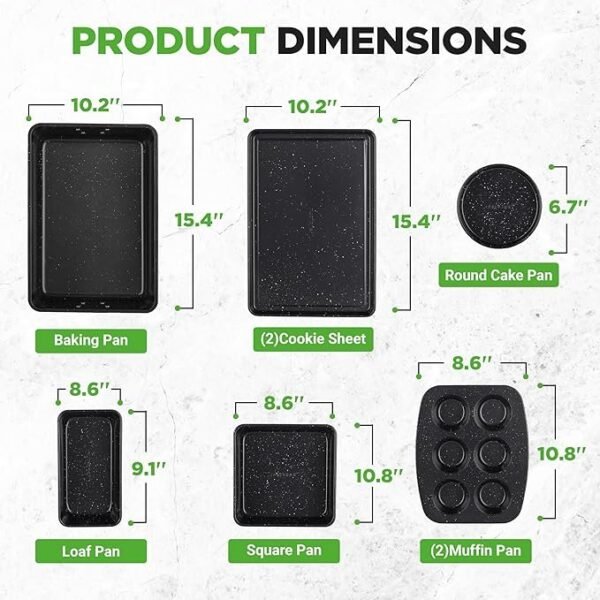 NutriChef Conjunto de assadeiras empilháveis de 8 peças | Conjunto de assadeiras antiaderentes de aço carbono | Inclui assadeira, muffin, redondo, pão, bolo quadrado e formas profundas | Sem PFOA - Imagem 5