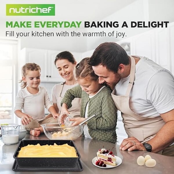 NutriChef Conjunto de assadeiras empilháveis de 8 peças | Conjunto de assadeiras antiaderentes de aço carbono | Inclui assadeira, muffin, redondo, pão, bolo quadrado e formas profundas | Sem PFOA - Imagem 7