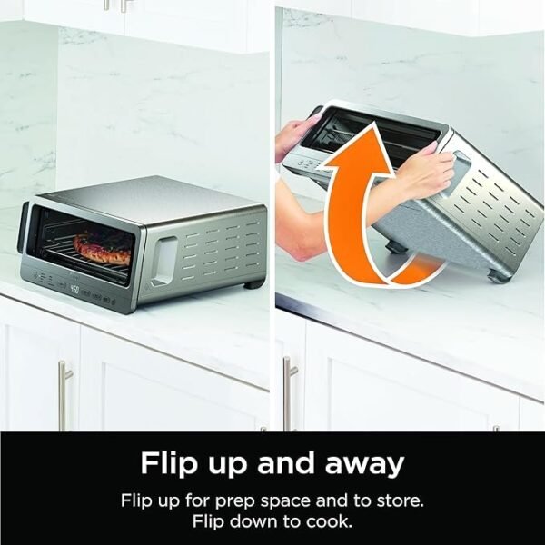 Ninja Torradeira flip forno e fritadeira a ar, funcionalidade 8 em 1, capacidade de abrir e afastar para espaço de armazenamento, grande capacidade, cesta de fritura a ar, panela, rack de arame - Imagem 2