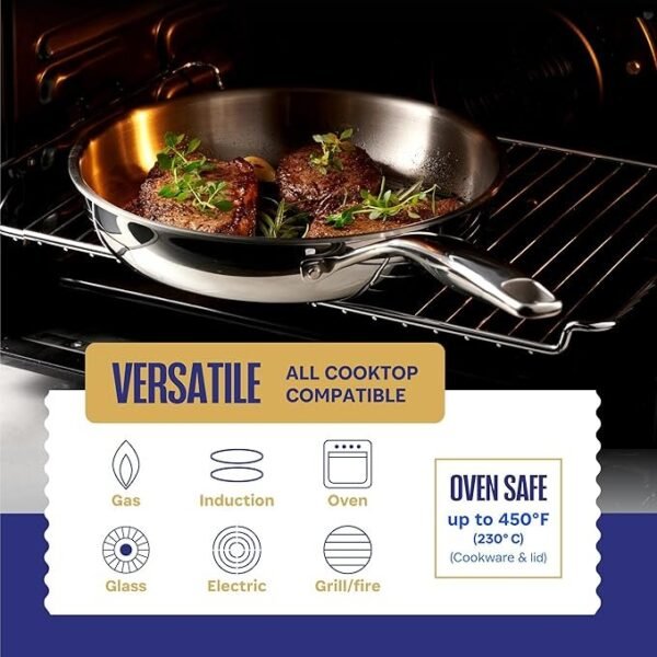 LEGEND COOKWARE Conjunto de panelas de aço inoxidável | 5 camadas, 14 peças, indução, não tóxico, seguro para forno | Melhor 18/8 totalmente revestido | Cozinha profissional, qualidade de chef pesado - Imagem 4
