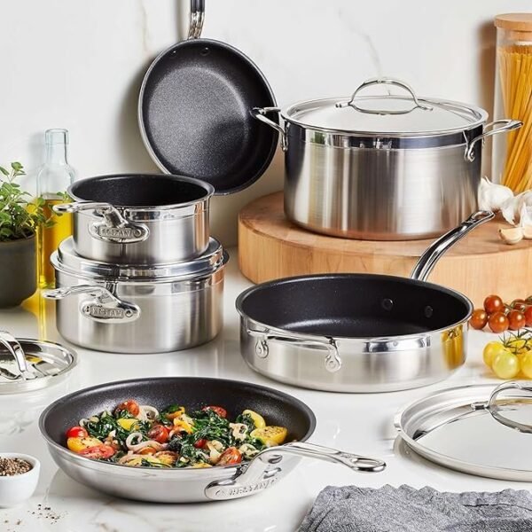 Hestan - Coleção ProBond - Conjunto profissional de panelas antiaderentes TITUM de aço inoxidável, compatível com placa de indução, feito sem PFOAs (10 peças) - Imagem 2