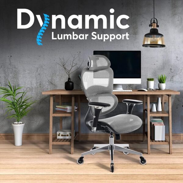 Oline Cadeira de escritório ergonômica ErgoPro – Cadeira de mesa com rodinhas com apoio de braço ajustável 4D, suporte lombar 3D e rodas de lâmina – Cadeira de malha para computador - Imagem 5