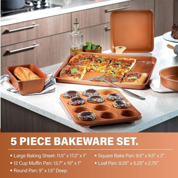 Gotham Steel Coleção Hammered Copper – Conjunto de panelas e frigideiras premium de 20 peças de cerâmica antiaderente + conjunto de utensílios de cozinha para cozinha, seguro para indução/máquina - Imagem 6